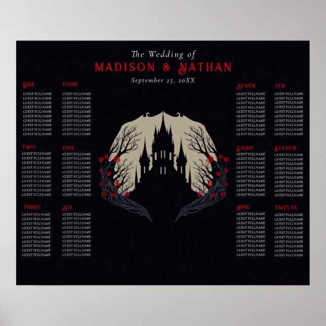 Poster Casamento De Casamento Do Castelo De Floral Gótico (Frente)