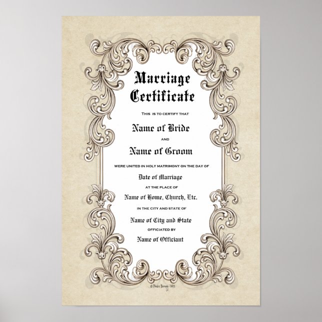 Pôster Casamento de Certificado-(Guarda Ornamental) (Frente)