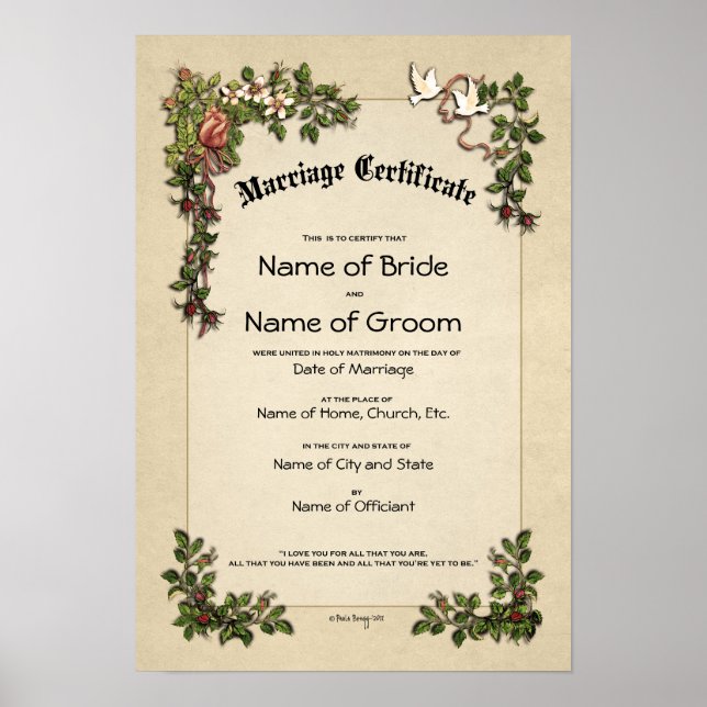 Poster Casamento de Certificado-(Guarda Ornamental) (Frente)
