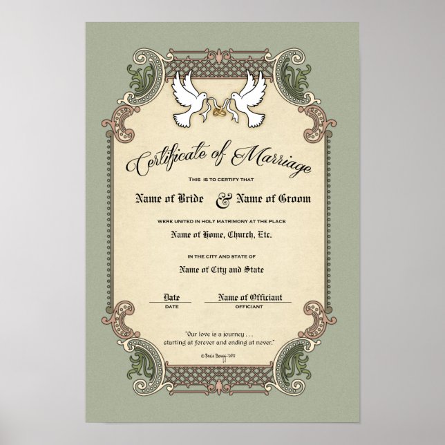 Pôster Casamento de Certificado-(Guarda Ornamental) (Frente)