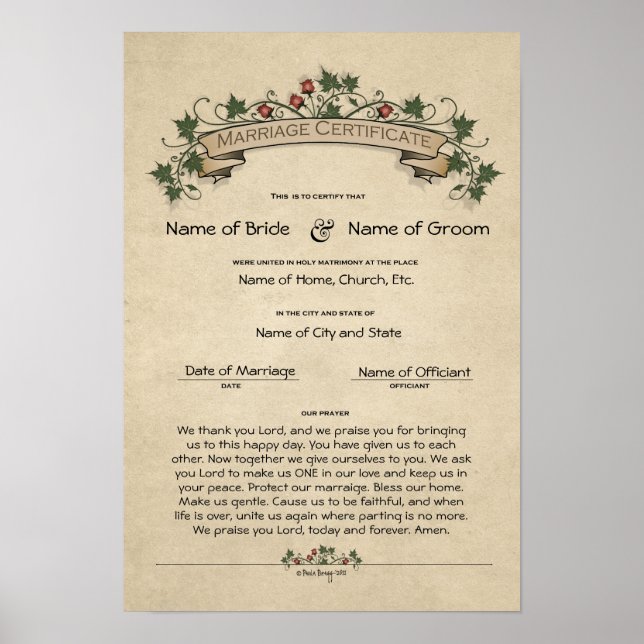 Pôster Casamento de Certificado-(Guarda Ornamental) (Frente)