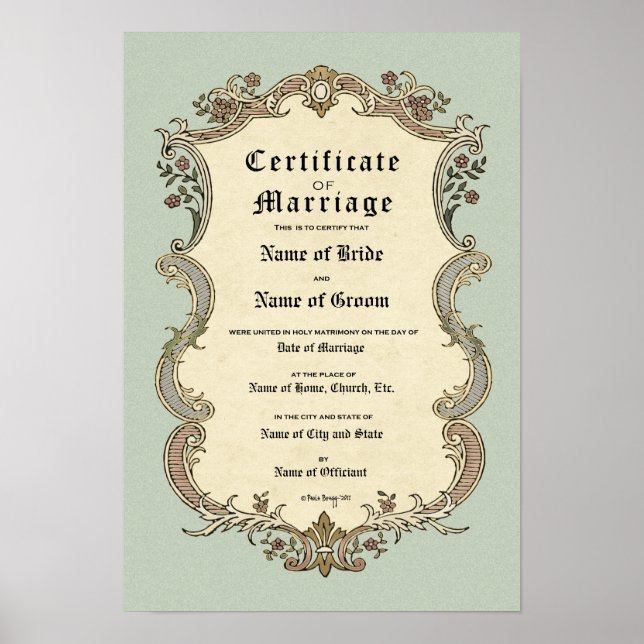 Pôster Casamento de Certificado-(Guarda Ornamental) (Frente)