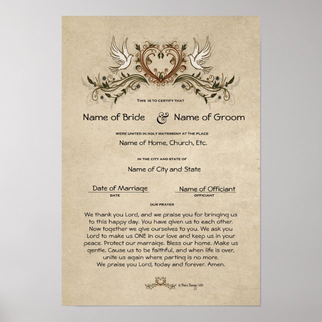 Pôster Casamento de Certificado-(Guarda Ornamental) (Frente)