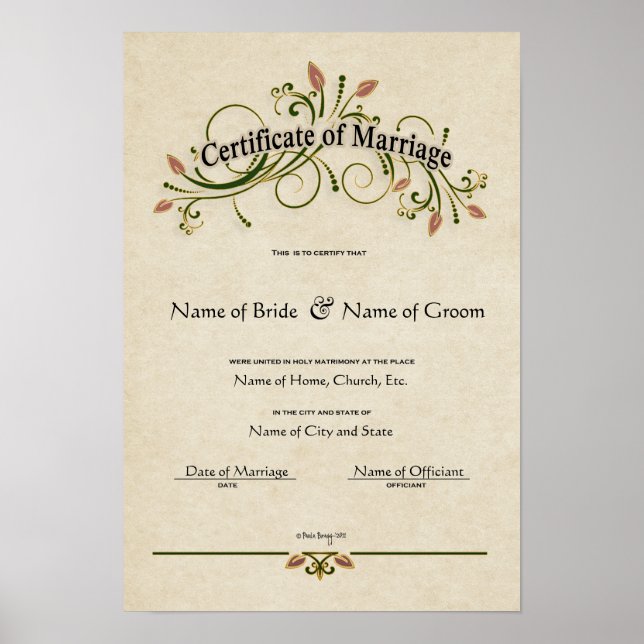 Pôster Casamento de Certificado-(Guarda Ornamental) (Frente)