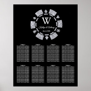 Poster Casamento de Chip Casino com Silver Glitter Poker