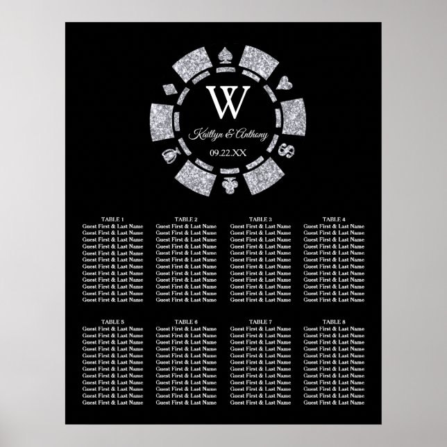Poster Casamento de Chip Casino com Silver Glitter Poker (Frente)