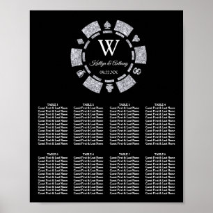 Poster Casamento de Chip Casino com Silver Glitter Poker