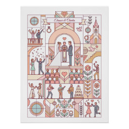 Pôster Casamento de Conto de Fadas Art Déco