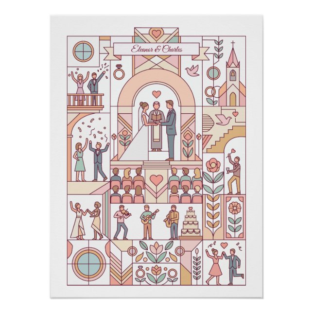 Pôster Casamento de Conto de Fadas Art Déco (Frente)