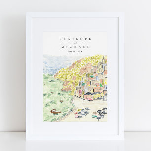 Poster Casamento de Destino em Positano Itália em Aquarel
