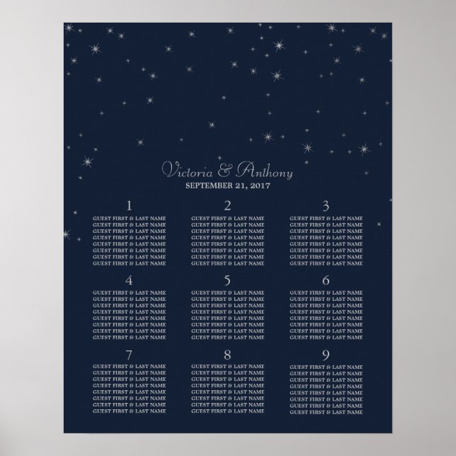 Poster Casamento de Estrelas Marinhos Elegantes e Silver  (Frente)