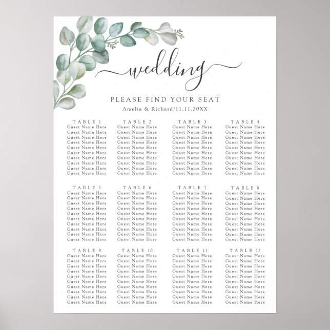 Poster Casamento de Eucalipto Verde Água-forte Rústico (Frente)
