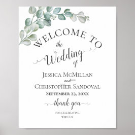 Poster Casamento de Eucalipto Verde com Aquarela Rústica