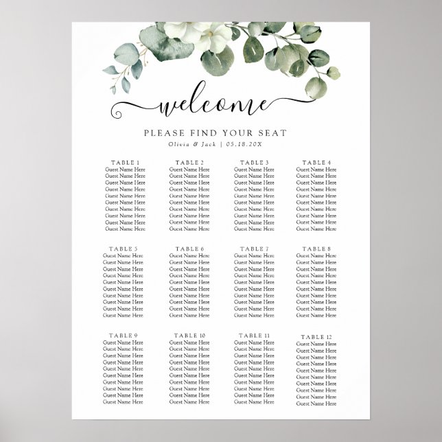 Poster Casamento de Eucalyptus aquarela Rustic Greenery (Frente)