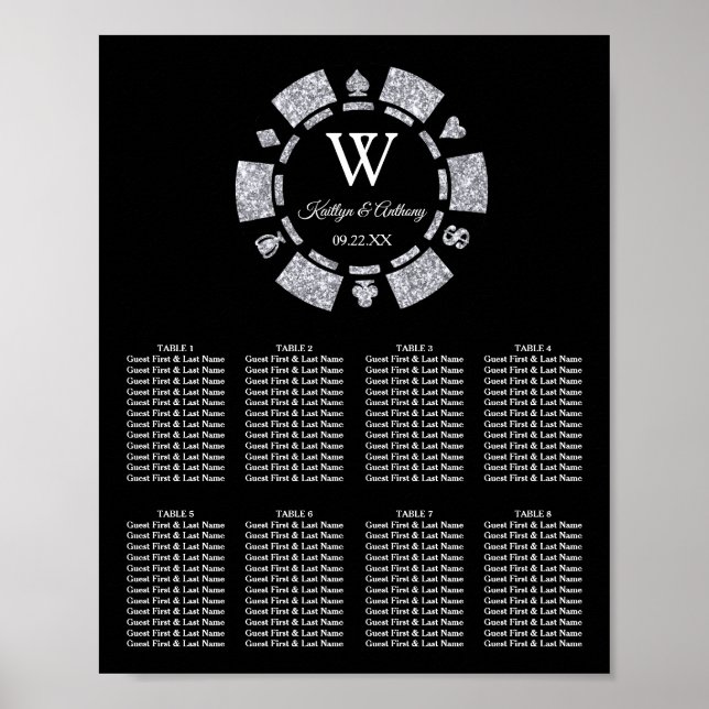 Poster Casamento de Ficha de Pôquer com Brilho de Prata (Frente)