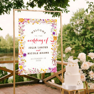 Poster Casamento de Flor Silvestre Boho Laranja Roxo