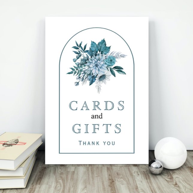 Poster Casamento de flores azuis e de folhas de chá e aqu (Criador carregado)