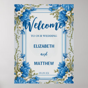 Poster Casamento de flores de Hydrangea, de cor azul e br