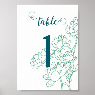 Poster Casamento de Flores de Peônias Desenhadas em Mão V