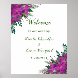 Poster Casamento de Flores de Poinsettia Roxo de Natal