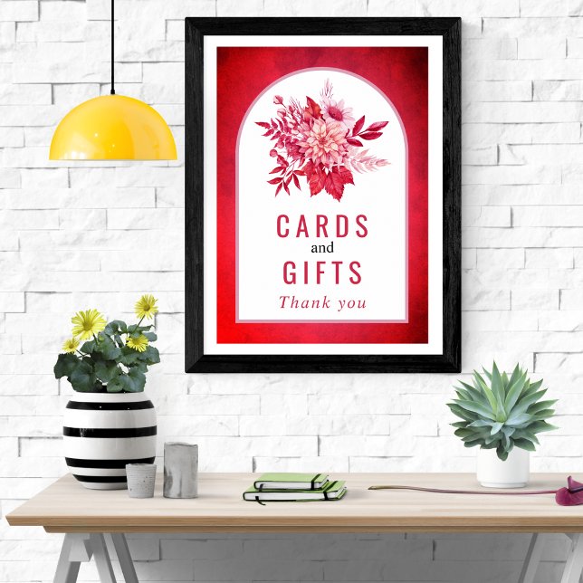 Poster Casamento de flores rosa e vermelha e folhagem (Criador carregado)