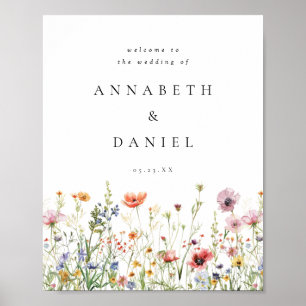Poster Casamento de Flores Silvestres em Aquarela Bem-vin