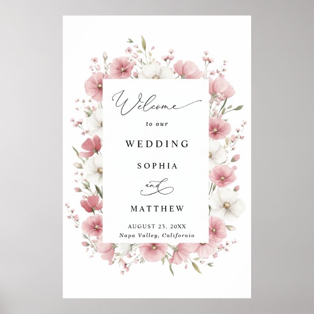 Poster Casamento de Flores Silvestres Rosas (Frente)