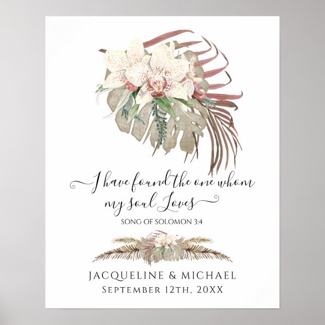 Poster Casamento de Folhagem de Orquídea Branca Floral Tr (Frente)