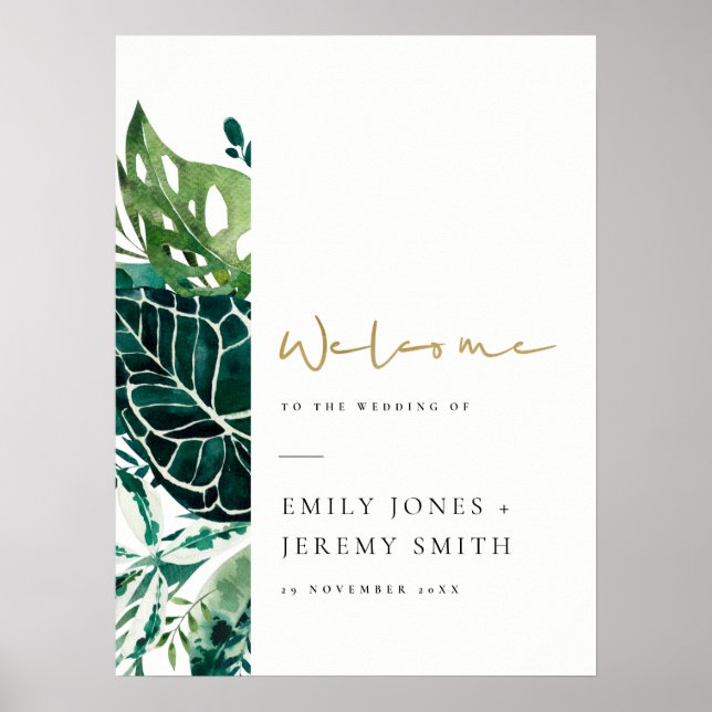 Poster Casamento De Folhagem Verde De Monstera Tropical P (Frente)