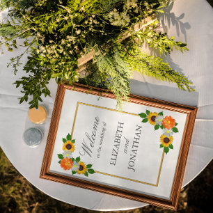 Poster Casamento de Frame Dourado Floral