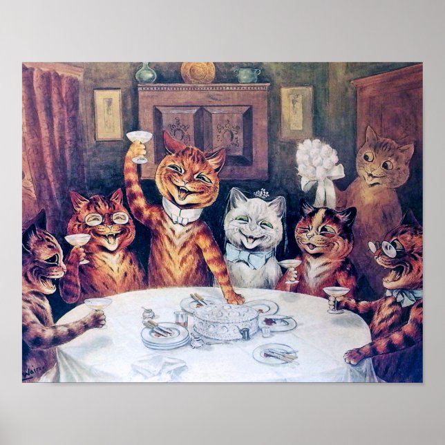 Poster Casamento de Gato, Casamento, Noiva, Louis Wain (Frente)