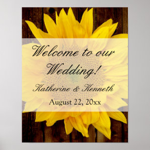 Pôster Casamento de Girassol Amarelo Marrom Atrasado Verã