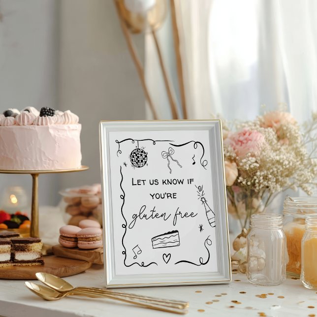 Poster Casamento de Gluten Desenhado pela Mão Preta Quirk (Quirky black Hand Drawn Gluten Wedding poster)