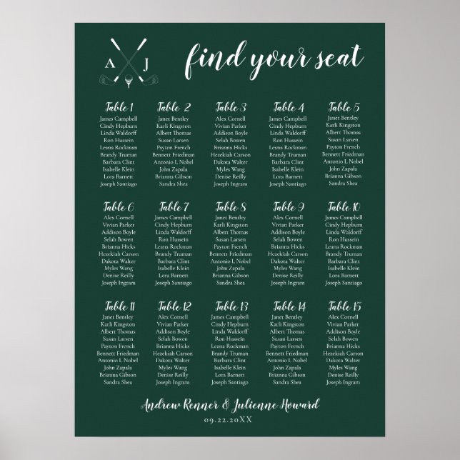 Poster Casamento de Golfe do Monograma Moderno Emerald Gr (Frente)