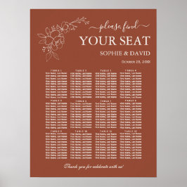 Poster Casamento de Gráfico de Assentos de Mesas Terracot