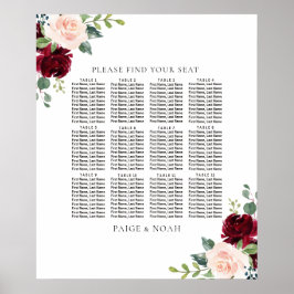 Poster Casamento de Gráficos Florais de Mesas Blush Burgu