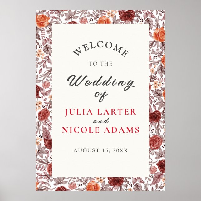 Poster Casamento de Grass de Pampas Florais Boho Rosa (Frente)