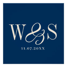 Casamento de iniciais azuis do casal Elegante