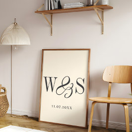 Poster Casamento de iniciais de casal de creme mole legan