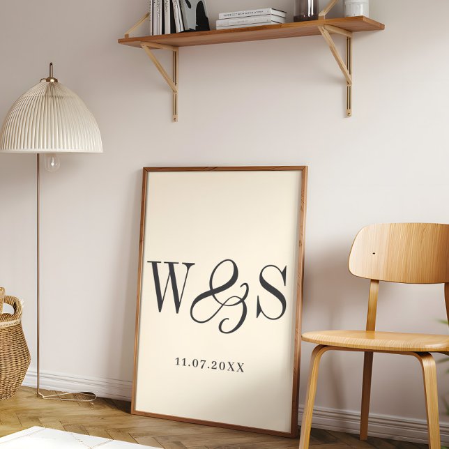 Poster Casamento de iniciais de casal de creme mole legan (Criador carregado)