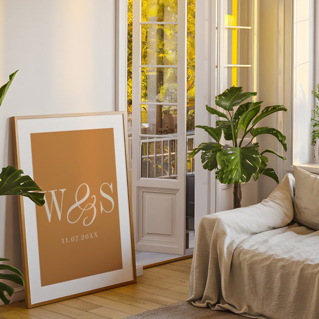 Poster Casamento de iniciais de casal de mostarda elegant (Criador carregado)