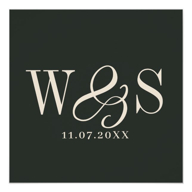 Pôster Casamento de iniciais de casal Ebony legante (Frente)