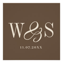 Pôster Casamento de iniciais de casal marrom-quente elega