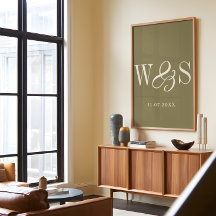 Casamento de iniciais de casal verde-azeitona eleg