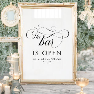 Poster Casamento de Letra Elegante O Bar está Aberto Bebi