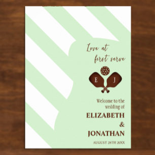 Poster Casamento de Listras de Pickleball Elegante