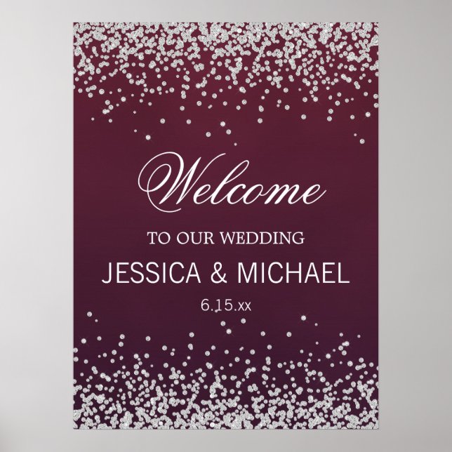Poster Casamento de Lixo Silver Elegante Burgundy (Frente)