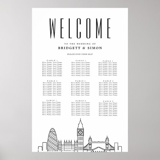 Poster Casamento de Londres | Pontos 9 Gráfico de Assento (Frente)