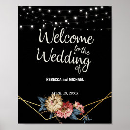 Poster Casamento de Luzes de Cordas de Magnolia Russa Flo