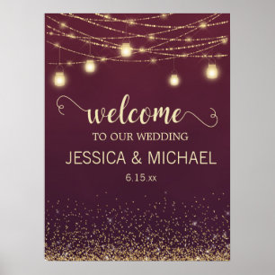 Poster Casamento de Luzes Douradas de Cordas Leves Rustic